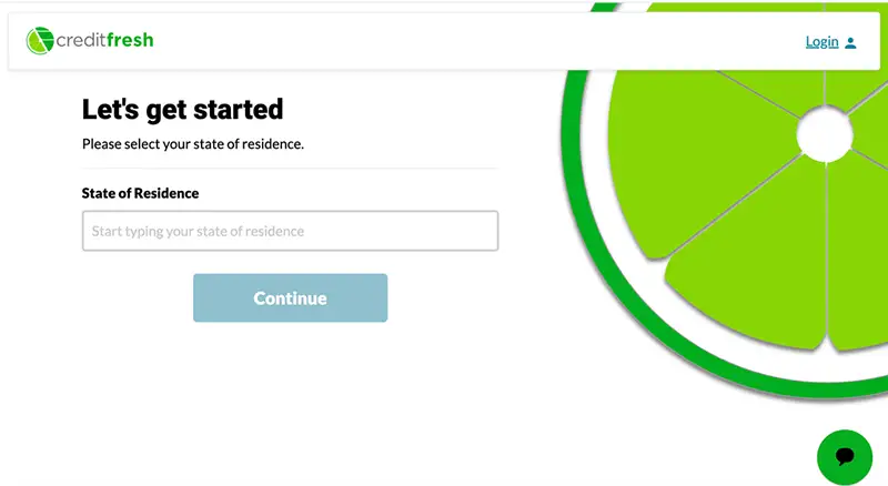 screenshot of the creditfresh application form