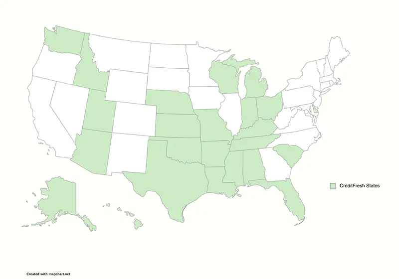 map of the united states showing where creditfresh is available