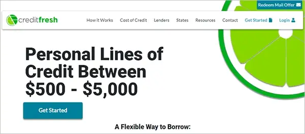 screenshot of credit fresh line of credit home page