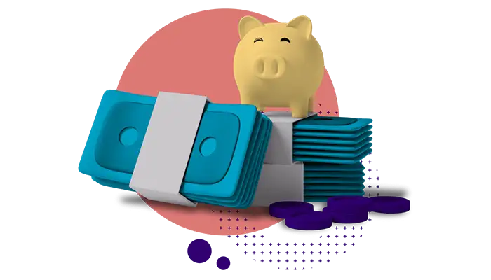 illustration of cash and piggy bank
