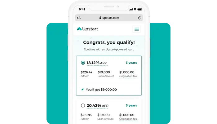 screenshot of upstart showing pre-qualified loan offers