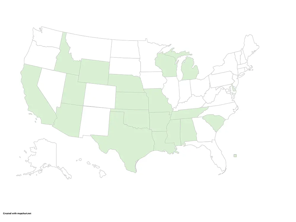 map of the United States showing where CreditNinja can lend directly