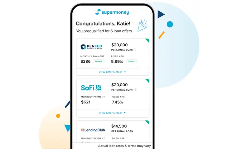 screenshot showing congratulations page on supermoney